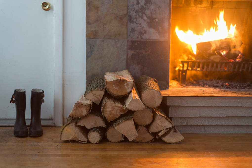 Firewood Pile By Fireplace